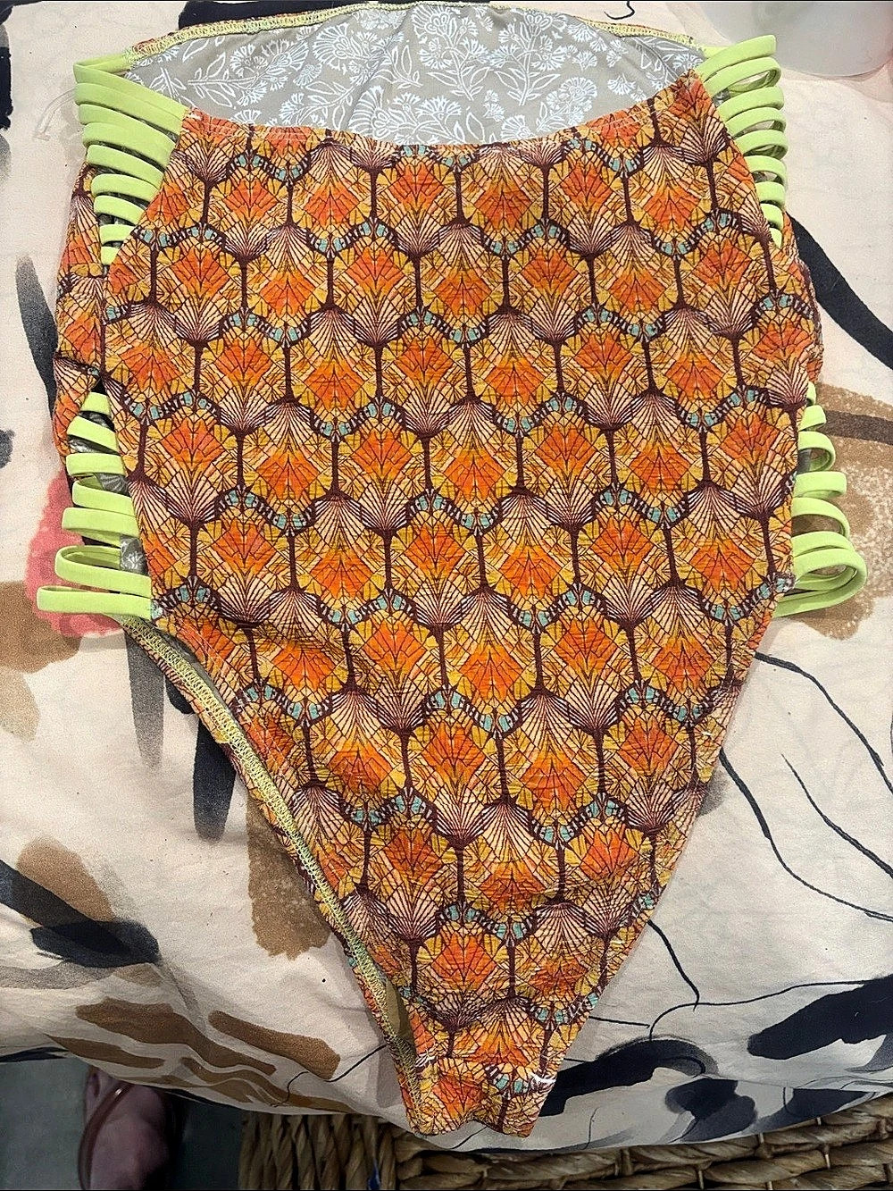 Free people Geometric Bikini Bottom in Orange & Green Like New